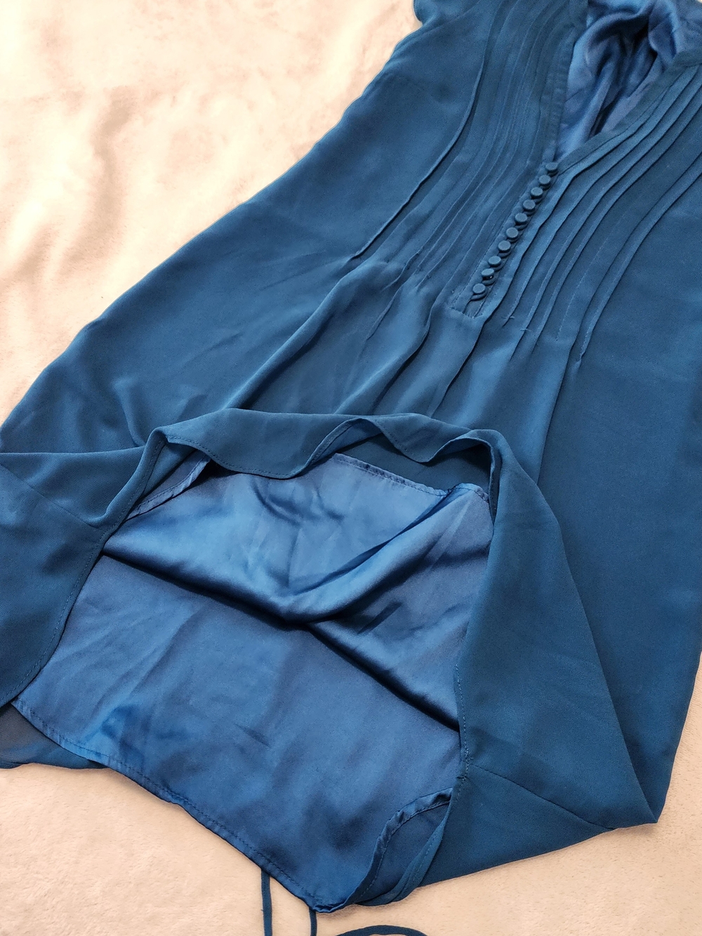 H&M Elegant Sleeveless Teal Pintuck Button-Front Mini Lined Dress - Picture 6 of 10